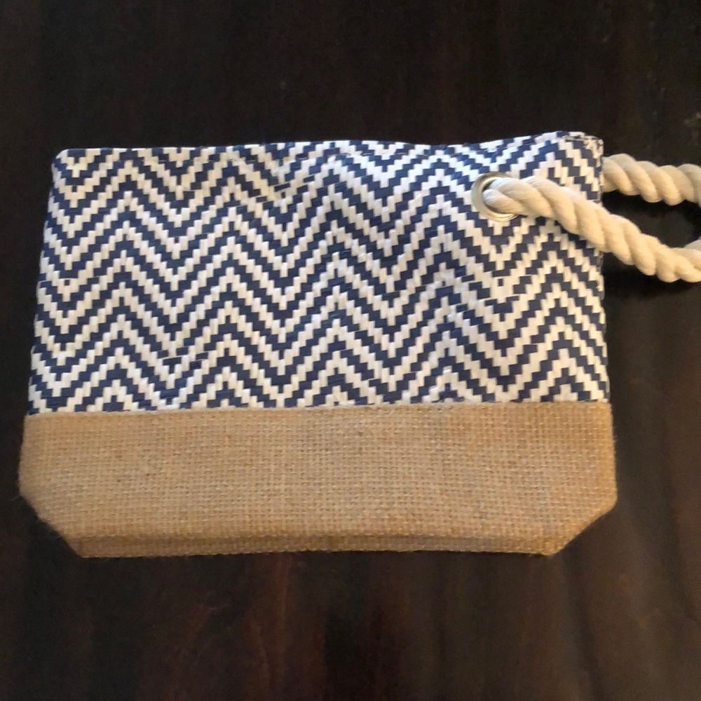 Navy and white chevron cosmetic bag
